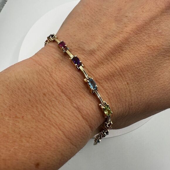 7.25", 14kt yellow gold and multi-gemstone tennis bracelet! - Picture 5 of 16